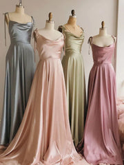 Spaghetti Strap A-Line Satin Simple Long Prom Dress Bridesmaid Dress ED01683