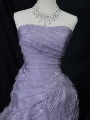 Elegant Purple Mermaid Strapless Tulle Layered Long Prom Dress Formal Evening Dress ED01687