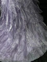 Elegant Purple Mermaid Strapless Tulle Layered Long Prom Dress Formal Evening Dress ED01687