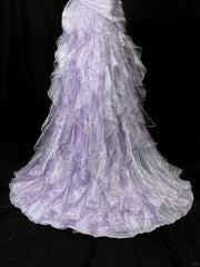 Elegant Purple Mermaid Strapless Tulle Layered Long Prom Dress Formal Evening Dress ED01687