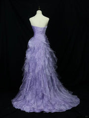 Elegant Purple Mermaid Strapless Tulle Layered Long Prom Dress Formal Evening Dress ED01687