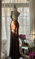 Vintage Chocolate Mermaid Sweetheart Neck Satin Long Prom Dress Elegant Evening Gown ED01688