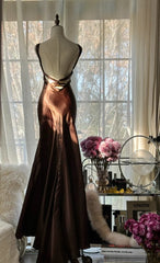 Vintage Chocolate Mermaid Sweetheart Neck Satin Long Prom Dress Elegant Evening Gown ED01688