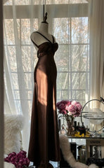 Vintage Chocolate Mermaid Sweetheart Neck Satin Long Prom Dress Elegant Evening Gown ED01688