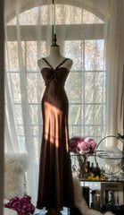 Vintage Chocolate Mermaid Sweetheart Neck Satin Long Prom Dress Elegant Evening Gown ED01688