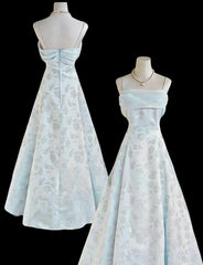 Gentle Blue A-Line Spaghetti Strap Satin Chiffon Long Prom Dress Birthday Dress Graduation Prom Dress ED01689