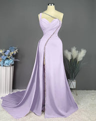 Elegant Pink Long One Shoulder Sleeveless Prom Dress Long Slit Online ED01692