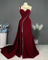 Elegant Pink Long One Shoulder Sleeveless Prom Dress Long Slit Online ED01692