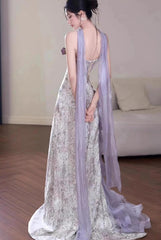 Elegant Purple Mermaid Strapless Satin Tulle Long Prom Dress Applique Evening Gown ED01693