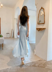 Gentle Blue Bodycon Dress Spaghetti Strap Chiffon Long Prom Dress Graduation Prom Dress ED01694