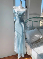 Gentle Blue Bodycon Dress Spaghetti Strap Chiffon Long Prom Dress Graduation Prom Dress ED01694