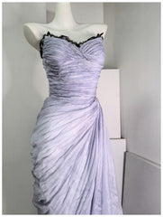 Purple A-Line Strapless Chiffon Pleated Long Prom Dress Chic Lace Graduation Prom Dress ED01695