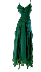 Vintage Green A-Line Spaghetti Strap Chiffon Long Prom Dress V-Neck Layered Evening Gown ED01698