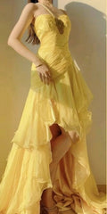 Yellow A-Line One Shoulder Chiffon Long Prom Dress Sweet Layered Birthday Dress ED01706