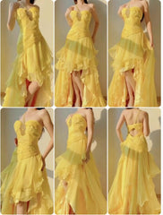 Yellow A-Line One Shoulder Chiffon Long Prom Dress Sweet Layered Birthday Dress ED01706