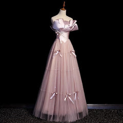 Pink A-Line Strapless Satin Tulle Long Prom Dress Graduation Prom Birthday Dress ED01708