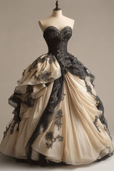 A-Line Sweetheart Neck Chiffon Beaded Long Prom Dress Retro Applique Adult Ceremony Dress ED01711