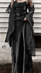 💚Vintage Dark Green Prom Dress Spaghetti Strap Chiffon Evening Gown with Shawl ED01713