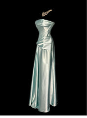 Green Bodycon Dress Strapless Satin Long Prom Dress Simple Evening Dress ED01715