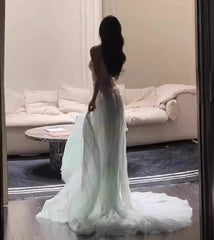 Gentle A-Line Sequined Tulle Strapless Long Prom Dress Adult Ceremony Prom Dress ED01716