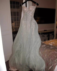 Gentle A-Line Sequined Tulle Strapless Long Prom Dress Adult Ceremony Prom Dress ED01716