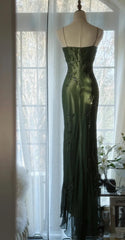 Vintage💚 Forest Green Prom Dress for Party&Quinceanera-Elegant Spaghetti Straps Glitter Beaded Evening Gown ED01717