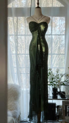 Vintage💚 Forest Green Prom Dress for Party&Quinceanera-Elegant Spaghetti Straps Glitter Beaded Evening Gown ED01717