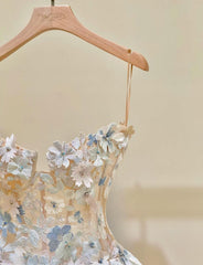 Simple Champagne A-Line Spaghetti Straps Tulle Applique Long Prom Dress Sweet Wedding Dress ED01718