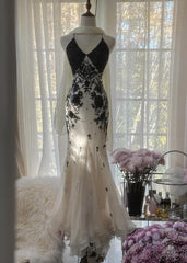 Mermaid Spaghetti Strap Chiffon Applique Long Prom Dress Temperament Birthday Dress ED01723