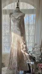 💕Fairytale Pink Beaded Chiffon Prom Dress🎐Vintage  Mermaid Gown for Graduation&Quniceanera ED01724