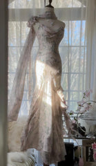 💕Fairytale Pink Beaded Chiffon Prom Dress🎐Vintage  Mermaid Gown for Graduation&Quniceanera ED01724