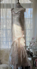 💕Fairytale Pink Beaded Chiffon Prom Dress🎐Vintage  Mermaid Gown for Graduation&Quniceanera ED01724