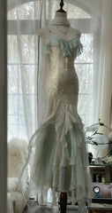 🎊Romantic Vintage Mint Green Prom Dress-Ruffled Chiffon &Beadwork Fairytale Mermaid Gown for Quinceanera&Events🍀  ED01725