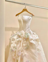 A-Line Spaghetti Strap Satin Long Prom Dress, Beautiful Applique Wedding Dress ED01729