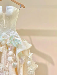 A-Line Spaghetti Strap Satin Long Prom Dress, Beautiful Applique Wedding Dress ED01729