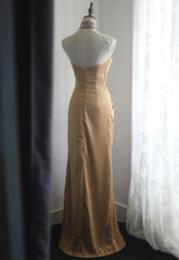 Mermaid Gold Strapless Satin Long Prom Dress Simple Evening Dress ED01730