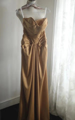 Mermaid Gold Strapless Satin Long Prom Dress Simple Evening Dress ED01730