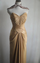 Mermaid Gold Strapless Satin Long Prom Dress Simple Evening Dress ED01730