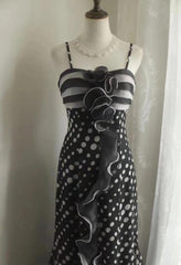 Mermaid Black Spaghetti Strap Chiffon Long Prom Skirt Polka Dot Evening Dress ED01731