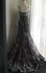 Mermaid Black Spaghetti Strap Chiffon Long Prom Skirt Polka Dot Evening Dress ED01731