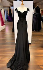 Sexy Black Mermaid Gown V Neck Chiffon Lace Prom Dress Evening Dress  ED01734