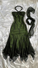 💃 Vintage Blue Tulle& Chiffon Prom Dress for Party&Graduation-90s Elegant Shinny Beaded  Evening Gown ED01743