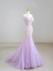 Mermaid V neck Tulle Sequin Purple Long Prom Dress Formal Dress ED01744