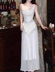 Gentle White Bodycon Dress Spaghetti Straps Prom Dress Graduation Prom Adult Ceremony Dress ED01752