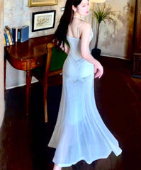 Gentle White Bodycon Dress Spaghetti Straps Prom Dress Graduation Prom Adult Ceremony Dress ED01752