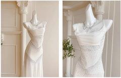 Gentle White Bodycon Dress Spaghetti Straps Prom Dress Graduation Prom Adult Ceremony Dress ED01752