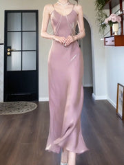 Elegant Spaghetti Strap Bodycon Dress V Neck Glitter Silk Prom Dress ED01756