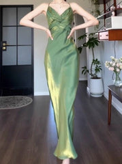Retro Green Mermaid Spaghetti Straps Prom Dress Backless Birthday Graduation Prom Dress ED01758