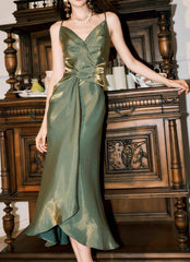 Green Bodycon Dress Spaghetti Strap V-Neck Chiffon Satin Sleeveless Prom Dress ED01760