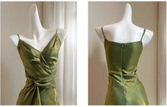 Green Bodycon Dress Spaghetti Strap V-Neck Chiffon Satin Sleeveless Prom Dress ED01760